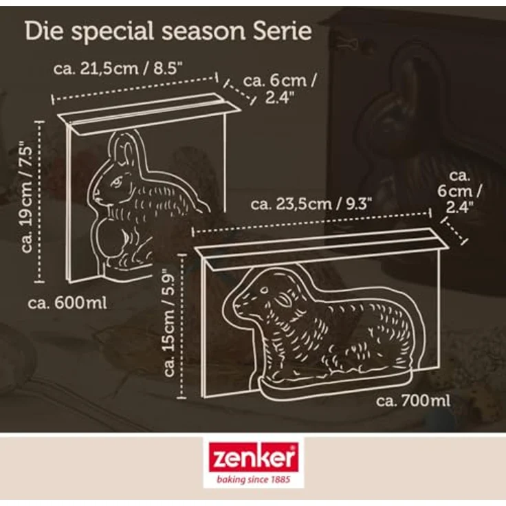 Zenker Osterbackformen-Set Special Season, Hasenform und Mini-Lammform aus Stahlblech mit Antihaftbeschichtung, schwarz, 2er Set – Bild 4