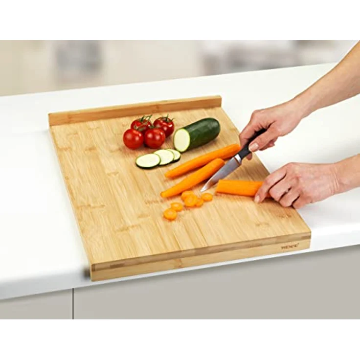 WENKO 53033100 Schneidebrett mit Anlegekante, Küchenbrett mit Anlegeleiste, Bambus, 45 x 1.5 x 35 cm, Braun – Bild 4