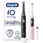 Oral-B iO 6 elektrische Zahnbürsten, 2 Stück, Schwarz und Rosa, Griffe mit schwarzem und weißem Display, Bluetooth, 3 Bürsten