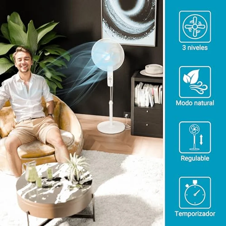 Ventilator mit Fernbedienung, Timer | Stand Standventilator CoolBreeze 4000 | Leise 40 cm Durchmesser, 50 Watt | Fan Windmaschine Weiss | für Bett, Schlafzimmer, Büro, Wohnung, Terrasse | von SUNTEC – Bild 2