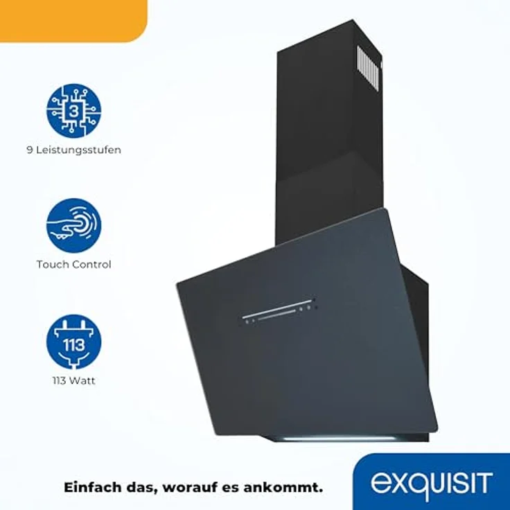 Exquisit Dunstabzugshaube 60cm, Touch-Bedienung, Gestensteuerung, Metallfettfilter, LED-Beleuchtung, Abluft/ Umluft, mattschwarz – Bild 3