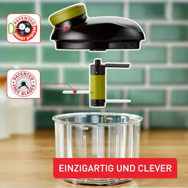 Tefal K13204 Ingenio 5-Sekunden-Zerkleinerer ohne Strom, Fassungsvermögen: 900 ml, Multizerkleinerer, Universalzerkleinerer für Gemüse, Obst, Zwiebeln, Nüsse, Knoblauch, Babynahrung, schwarz-grün – Bild 3