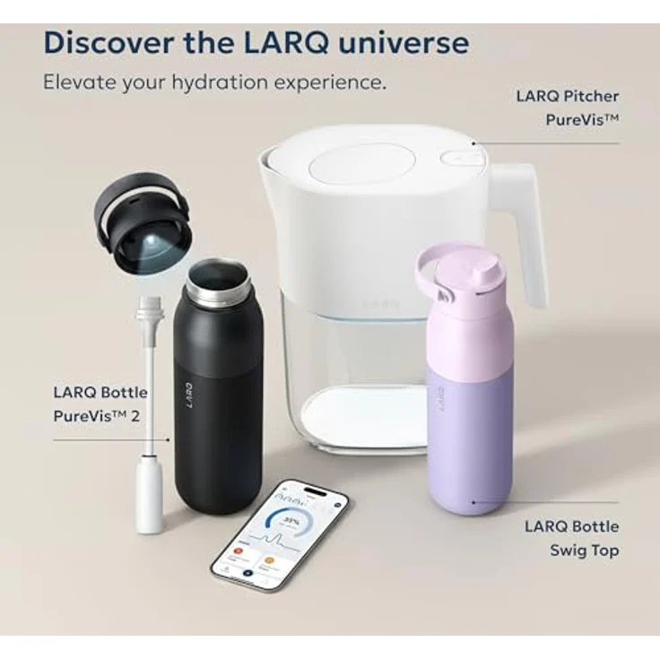 LARQ Trinkflasche selbstreinigend PureVis isoliert 500 ml Granit weiß – Bild 9
