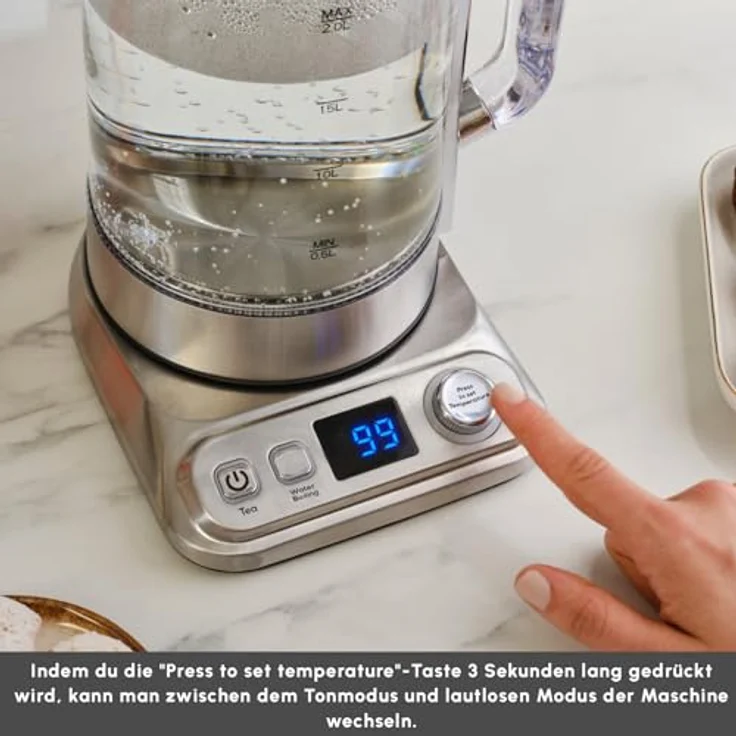 Karaca X Refika XL, Automatischer Teekocher & Caydanlik mit 2L Wasserkocher und 0,8L Glasteekanne, Multi-Temperatursteuerung, Eco-Modus, Chrom – Bild 3