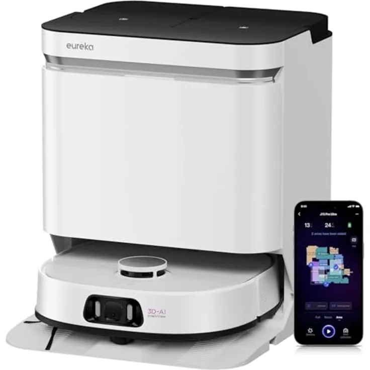 EUREKA J15 Pro Ultra Saug- & Wischroboter + All-in-One-Station (Selbstreinigung, 16200Pa, LDS Navigation, Hinderniserkennung, Anti-Haarverhedderung, ideal gegen Tierhaare, App- & Sprachsteuerung)