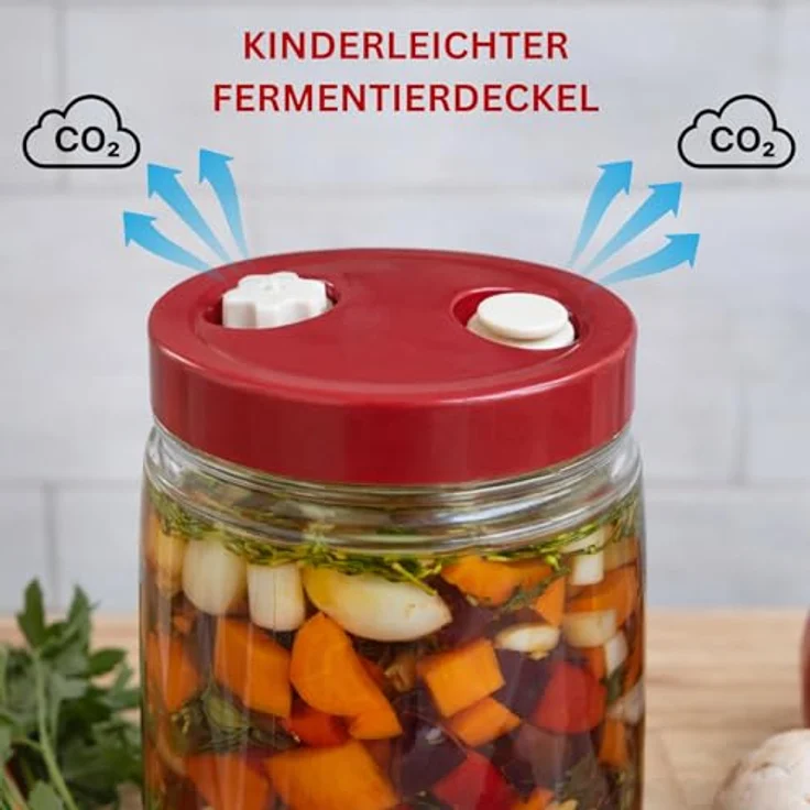 GREEN WISE GÄRMEISTER Fermentierglas Set 2er, 1,4 L mit Gärventil & Deckel, inkl. 2 Fermentiergewichte und 7-teiliger Videokurs für Gemüse, Sauerkraut & Kimchi – Bild 3