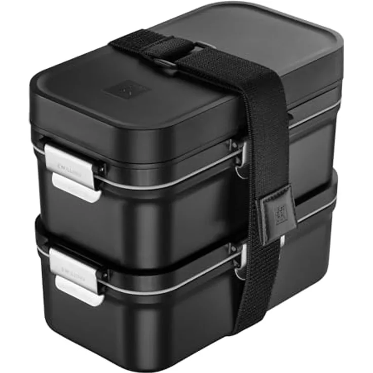 ZWILLING Fresh & SAVE Vakuum Lunchbox, modulare Brotdose mit 2 großen Boxen (800 ml), Saucenboxen und Besteck, schwarz