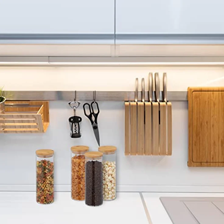 Relaxdays Vorratsgläser mit Bambusdeckel, 4er Set, runde Vorratsdosen aus Glas, 1600 ml, luftdicht, transparent/natur – Bild 2