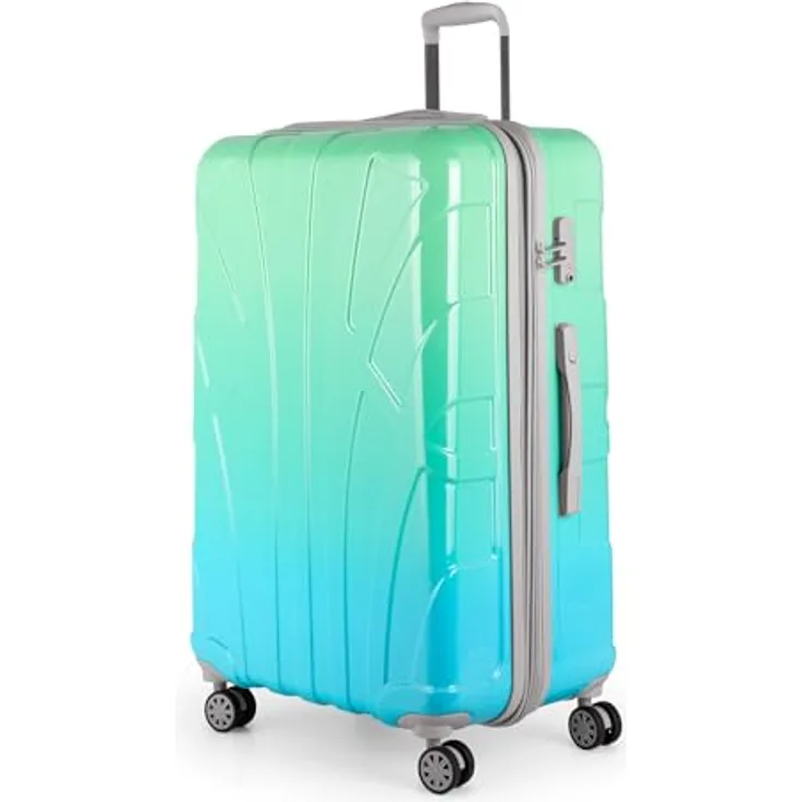 suitline großer Hartschalen-Koffer Trolley Rollkoffer XL Reisekoffer, TSA, 76 cm, ca. 96-110 Liter, PC glänzend, Northern Lights Gradient Design Verlauf