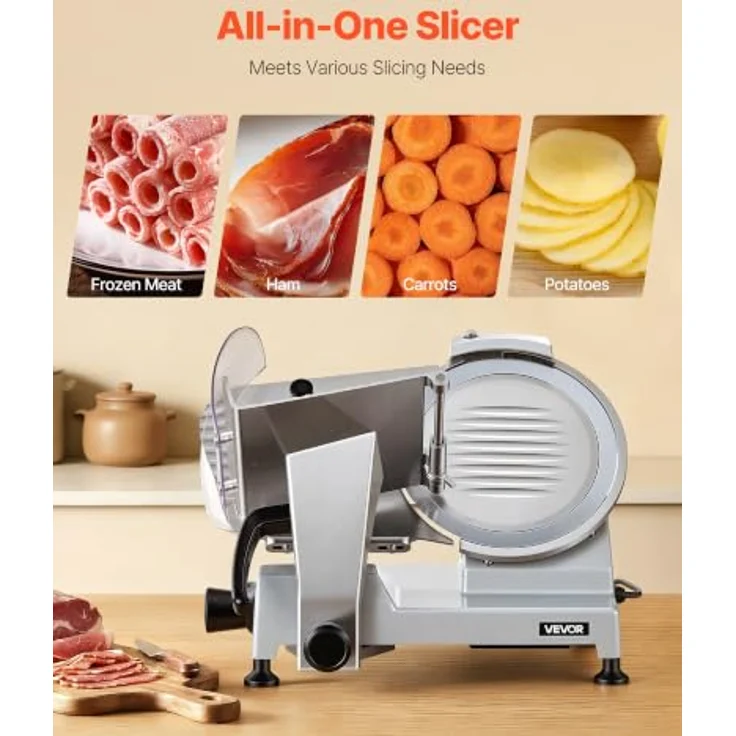 VEVOR Elektrische Aufschnittmaschine 250 mm, 240 W Allesschneider mit integriertem Schärfer und 0-12 mm Schnittstärke für gefrorenes Fleisch und Schinken – Bild 5
