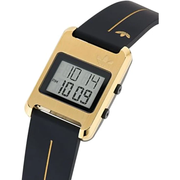 Adidas Originals Watch AOST25534, Digitaluhr mit Kalenderfunktion und Stoppuhr, Gold Gehäuse mit LCD Zifferblatt, schwarzes Silikonarmband, wasserdicht bis 3 Bars – Bild 2