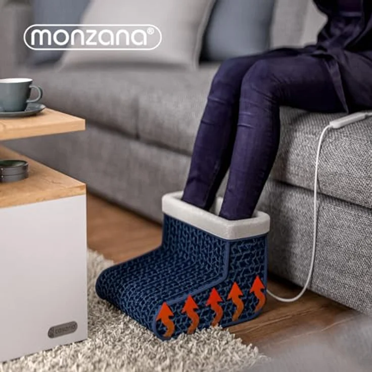 MONZANA® elektrischer Fußwärmer 4 Heizstufen 90min Timer Größe 46,5 Fußheizung Wärmeschuh Überhitzungsschutz waschbar blau – Bild 2