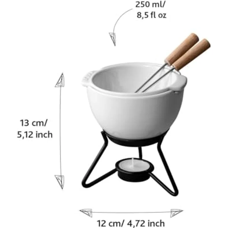 Boska Choco Fondue petit Marie, Schokoladenfondue, Fondue-Set, Fonduetopf, Keramik, Kunststoff, Edelstahl, Weiß, 250 ml, 320402 – Bild 5