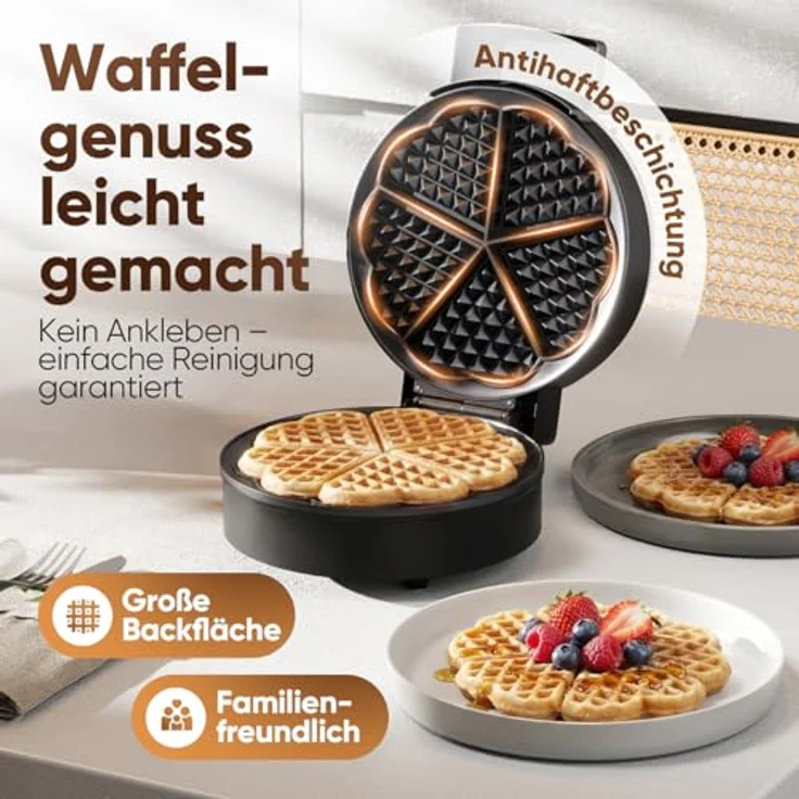 ProfiCook Waffeleisen PC-WA 1314, Herzform mit Antihaftbeschichtung, 1200W, stufenlos einstellbare Bräunungsgrade, edelstahl, wärmeisolierter Griff – Bild 3