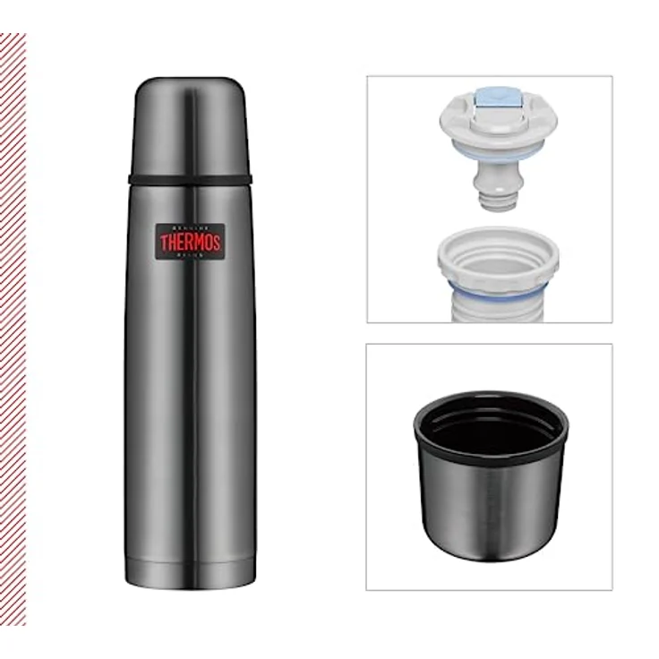 THERMOS 4019.218.100 Thermosflasche Light & Compact, Edelstahl Cool Grey 1,0 l, Spülmaschinenfest, 24 Stunen heiß, 24 Stunden kalt – Bild 2