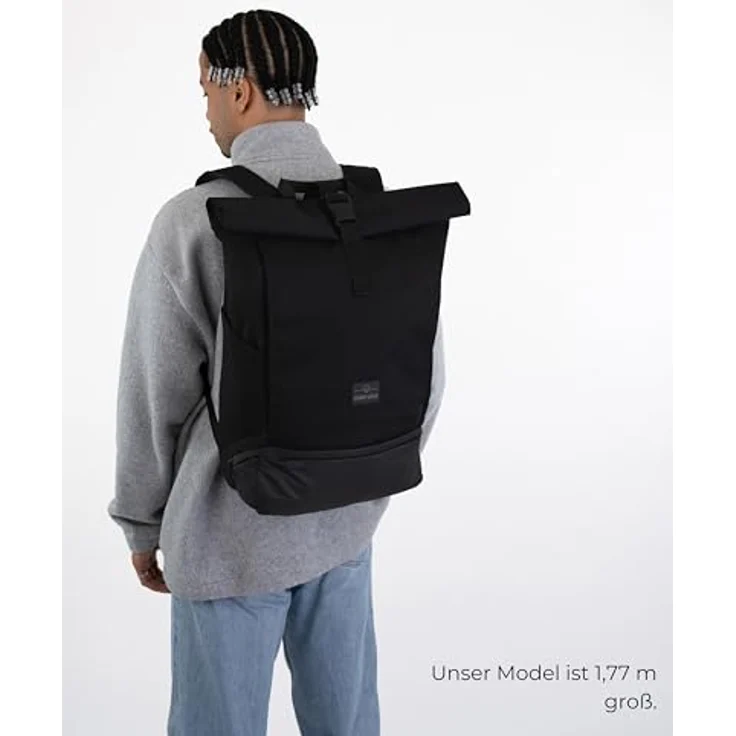 Johnny Urban Cityrucksack Allen Large, Rolltop Damen Herren, Laptop Fach, Wasserabweisend - schwarz – Bild 2