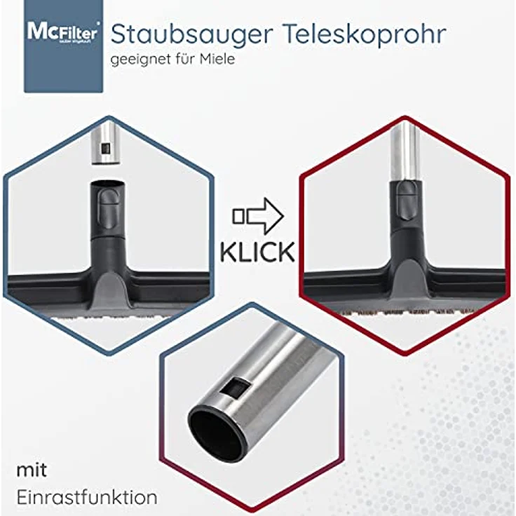 McFilter | Teleskoprohr geeignet für Miele Compact, Complete C2 Staubsauger Serie, Staubsaugerrohr mit Anschlussdurchmesser 35mm, ca. 61-103 cm mit Klickfunktion – Bild 5