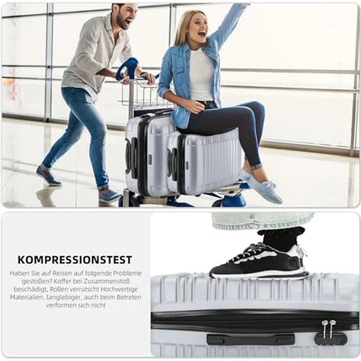 BEIBYE Hartschalen Koffer Trolley Kofferset, 3-teilig (XL, L, M), erweiterbar, 360° Zwillingsrollen, Silber – Bild 4