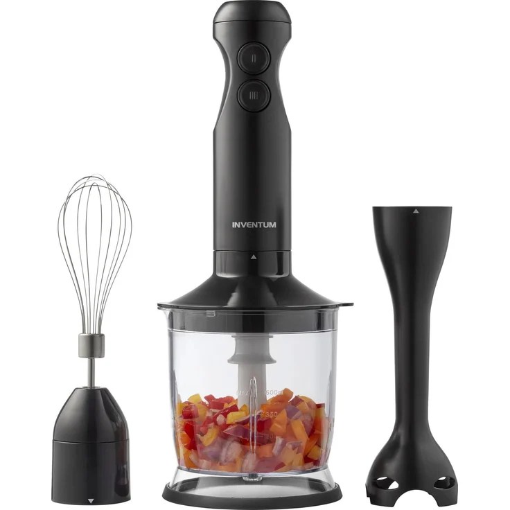 Inventum MX350B Stabmixer-Set, 350 W mit ergonomischem Griff und abnehmbarer Messereinheit, Schwarz, inklusive Zerkleinerungsschüssel 0,5 l