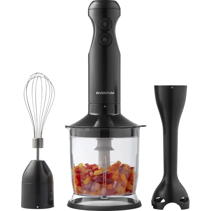 Inventum MX350B Stabmixer-Set, 350 W mit ergonomischem Griff und abnehmbarer Messereinheit, Schwarz, inklusive Zerkleinerungsschüssel 0,5 l