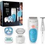 Braun Silk-épil 5 5-815 Epilierer Damen für Haarentfernung, Aufsätze für Rasierer, Trimmer und Massage für Körper, Tasche, Muttertagsgeschenk, 5-815, weiß/blau