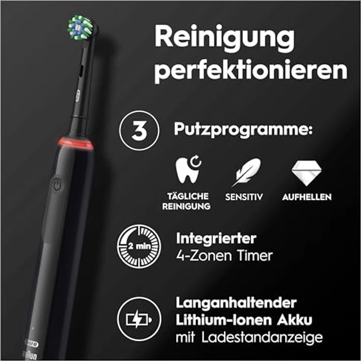 Oral-B Pro 3 3000 Sensitive Clean Black Elektrische Zahnbürste, 2 Aufsteckbürsten – Bild 4