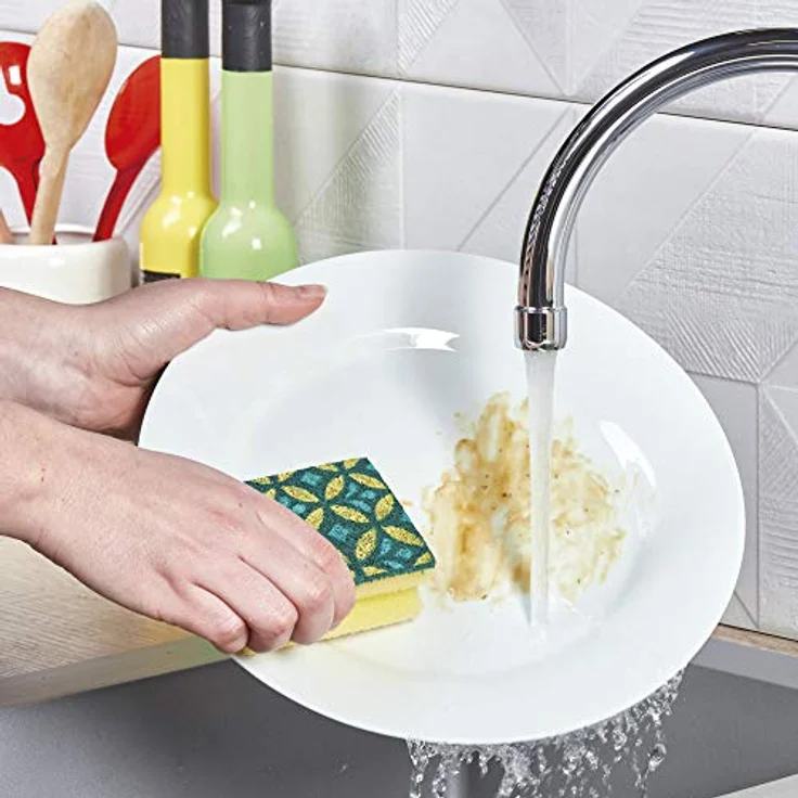 Spontex Reinigungsschwamm Mosaik, Scheuerschwamm mit Anti-Fussel-Technologie und praktischer Griffleiste, 3er Pack – Bild 7