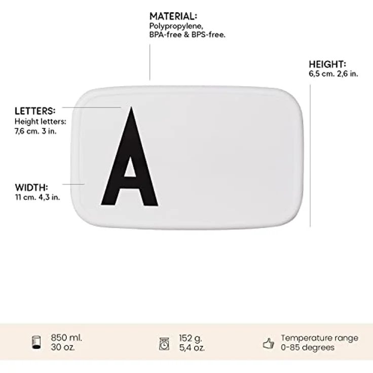 Design Letters Lunch Box, Kunststoff, weiß-schwarz, 18 cm – Bild 3