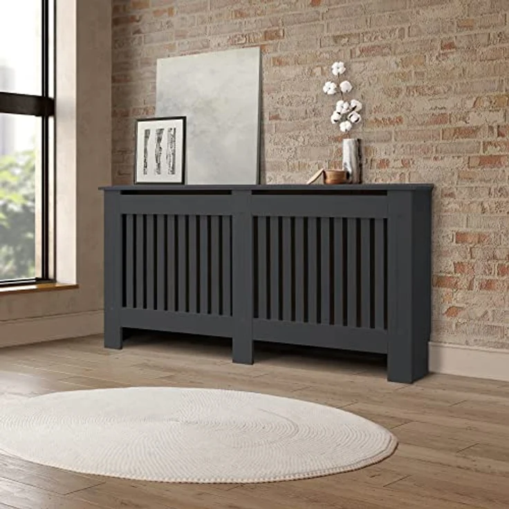 ECD Germany Heizkörperverkleidung Landhausstil 112x19x82cm Anthrazit aus MDF lackiert für Schlafzimmer Wohnzimmer Heizungsverkleidung Heizkörperabdeckung Heizungsabdeckung Heizung Heizkörper Abdeckung – Bild 1