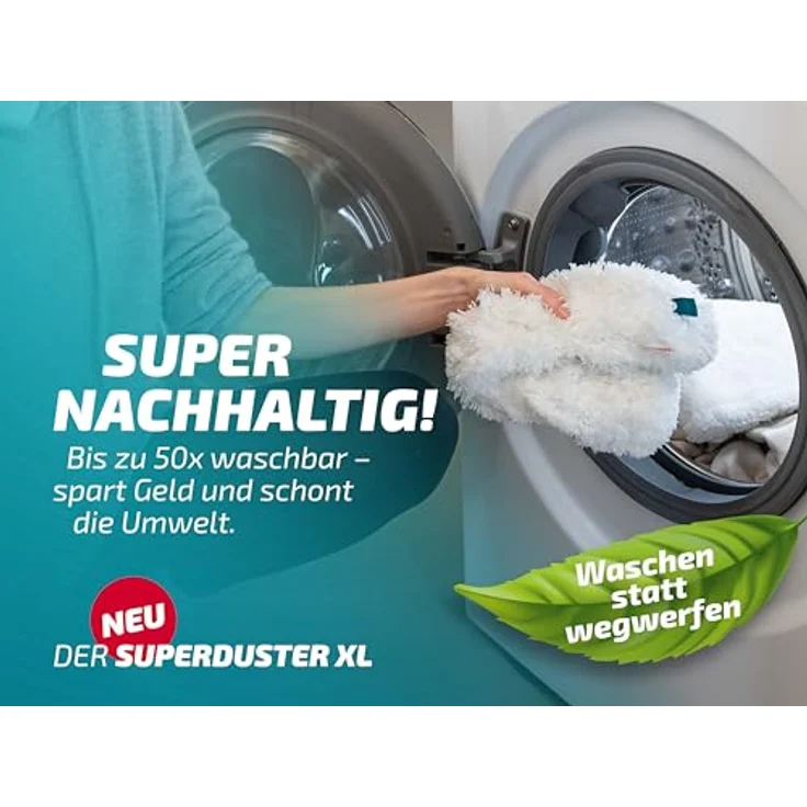 Leifheit Staubwischer SUPERDUSTER XL, waschbarer Mikrofaser Staubwedel mit 3 Ersatzbezügen, bindet Staub sicher auf großen Flächen – Bild 4