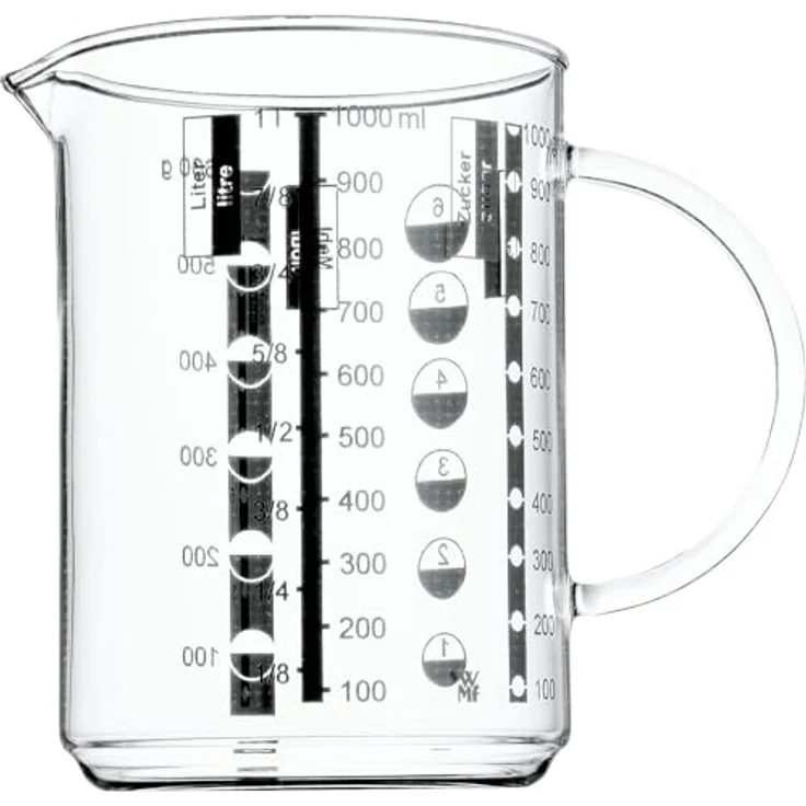 WMF Gourmet Messbecher, 1,0 l, hitzebeständiges Glas, Skalierung für Liter, Milliliter, Tassen und Gramm – Bild 3