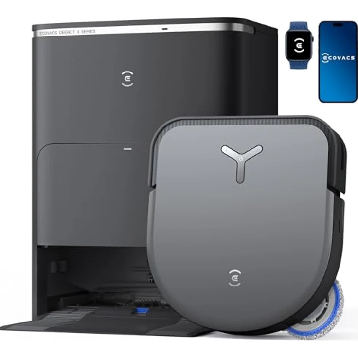 ECOVACS DEEBOT X5 Omni Saugroboter mit Wischfunktion, 12,800Pa Saugkraft, ZeroTangle Technologie, TruEdge™ Edge Mopping, 70℃ heißes Wasser Mop Waschen, Auto Anheben des Mopps, Selbstentleerung, Schwarz – Bild 1