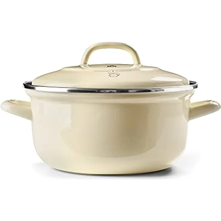 BK Indigo Holländisches Erbe Runde Deutsche Emaillierte Kasserolle mit Deckel mit PFAS-Freier Keramischer Antihaftbeschichtung, 24 cm/4,2 Liter, Induktion, Spülmaschinenfest, Backofenfest, Crème – Bild 1