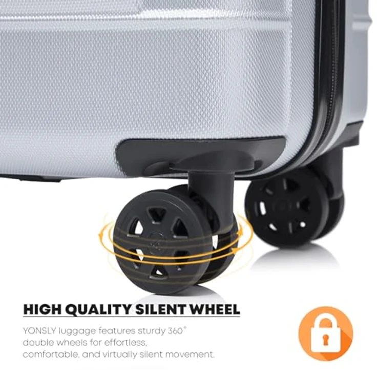 YONSLY Premium Reisekoffer M, TSA-Schloss, YKK-Reißverschluss, Hartschalen-Trolley Handgepäck, 4 Rollen, Silber – Bild 4