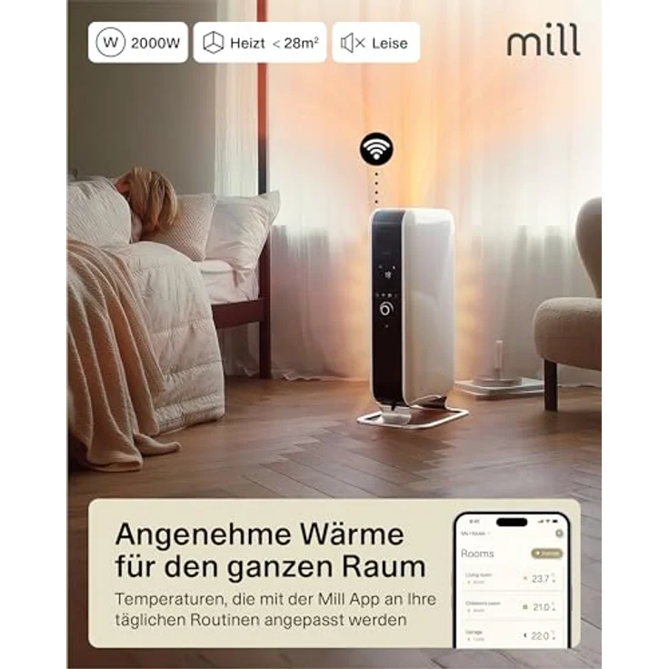 Mill Öl-Radiator Gentle Air WIFI 42 x 65,6 cm 2000 W weiß, mit Wi-Fi und Fernsteuerung – Bild 2