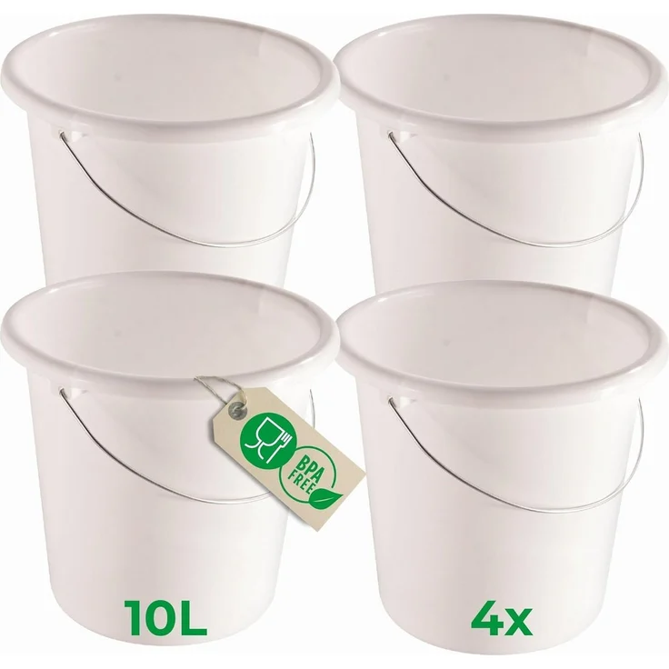 Novaliv Putzeimer 30944-4x, 4er Set, 10L Weiß mit Maßeinteilung - Robuster Haushaltseimer ideal für Reinigung und Gartenpflege