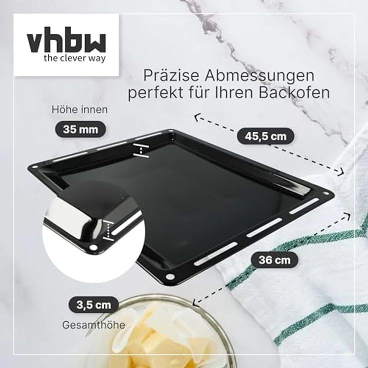 VHBW Backblech kompatibel mit Siemens HB676G0S1/28, HB676GBS1/01, HB676GBS1/05, HB676GBS1/35, HB678GBS6/05 - 45,8 x 36,5 x 4 cm, antihaftbeschichtet, emailliert, schwarz, spülmaschinenfest – Bild 4
