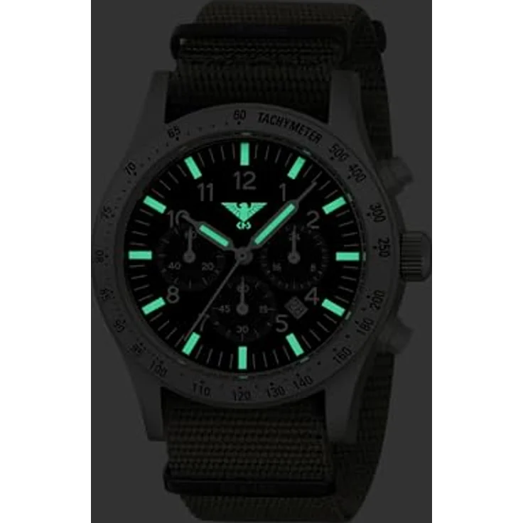 KHS Platoon Steel Solar Chronograph KHS.PLASSC.NSGO mit Natoband Steingrau-Oliv, wasserdicht bis 10 Bar, Solar-Quarzuhrwerk – Bild 2