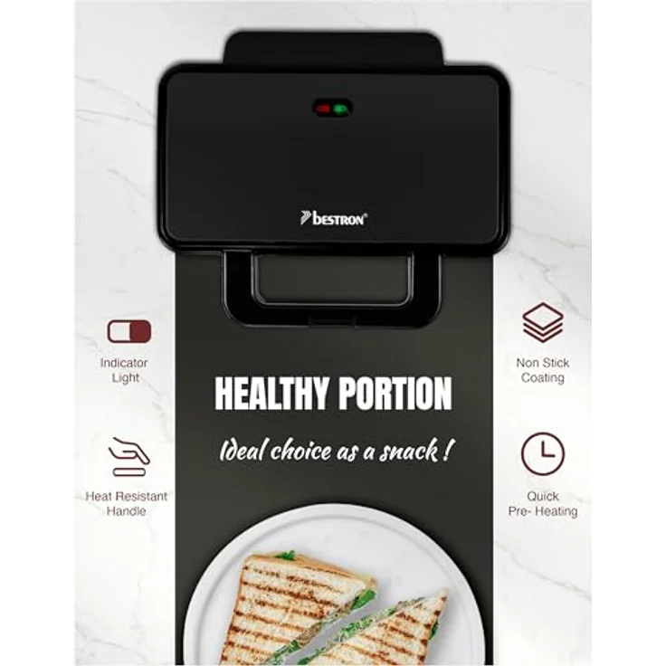 Bestron Sandwichmaker ASM92XLZ, 900 W, XXL für 2 American Sandwiches, schwarz, mit Antihaftbeschichtung und automatischer Temperaturregelung – Bild 5