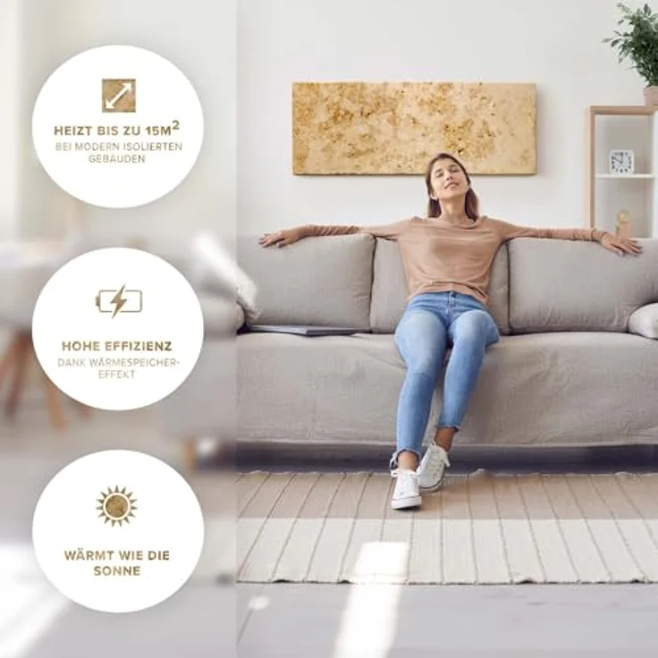 Marwona Marmor Naturstein Infrarotheizung 800 Watt mit Digitalthermostat | Energiesparende Marmor Infrarot Wandheizung | 5 Jahre Garantie | Made in Germany | Lymonit 800 Watt – Bild 5