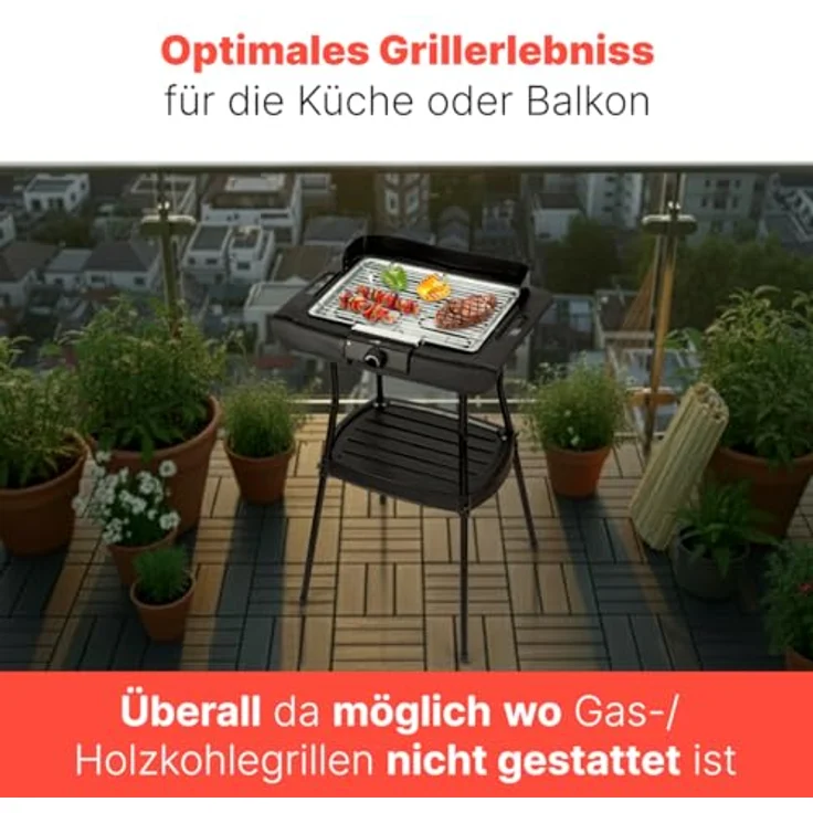 Clatronic BQS 3842, 2in1 Stand- und Tischgrill, Elektrogrill für innen und außen, 2000W, rauch- und geruchsarm, inkl. Windschutz – Bild 4
