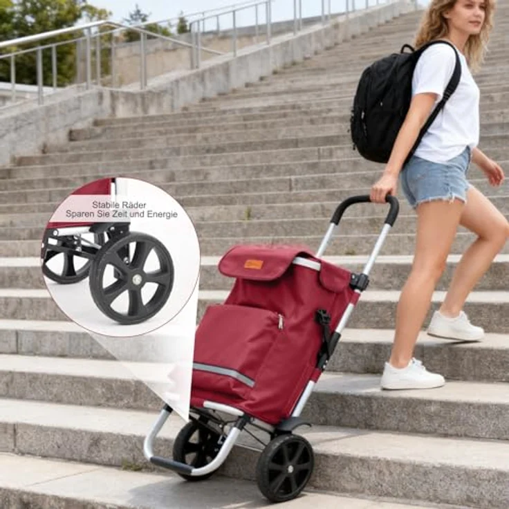 Sekey Einkaufstrolley 3-in-1 mit Kühlfach und Spanngurt, Faltbarer Einkaufswagen, 42L, 35kg, rot – Bild 7