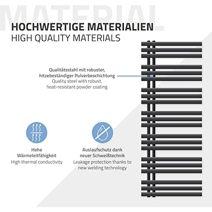 ECD Germany Iron EM Design Badheizkörper Elektrisch mit Heizstab 1200 W - 600 x 1600 mm - Anthrazit - Paneelheizkörper Handtuchwärmer 1200W - inkl. Montagematerial – Bild 4