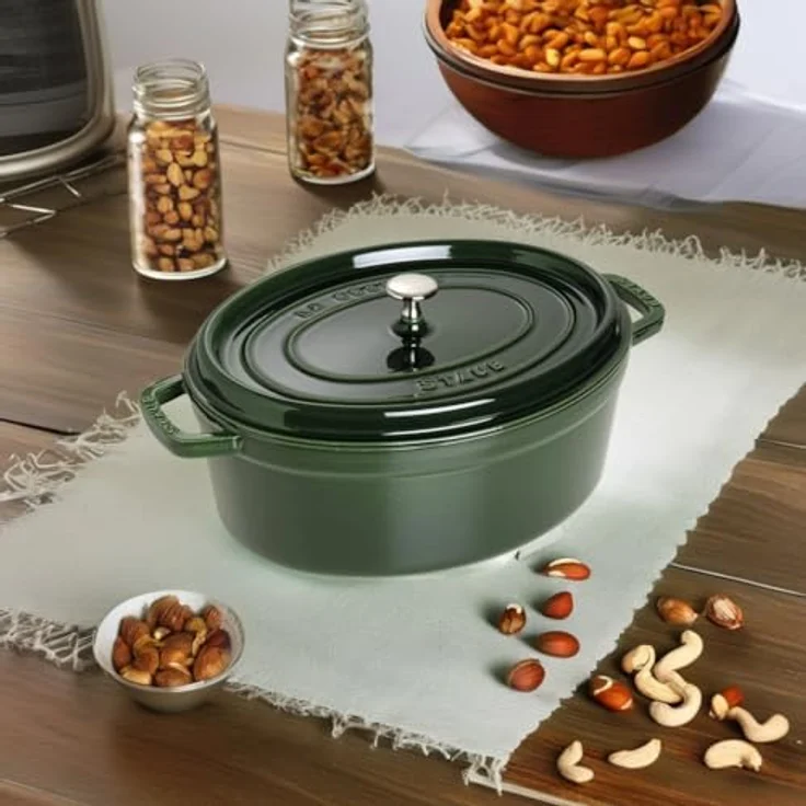 Staub 1103385 Cocotte-Bräter, oval mit Deckel 33 cm, 6,7 L, mit mattschwarzer lierung im Inneren des Topfes, basilikumgrün – Bild 5