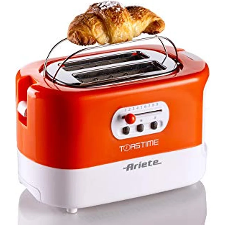 Ariete 159 Toastime Toaster 2 Scheiben mit Zange, Krümelschublade Weiß-Orange – Bild 3