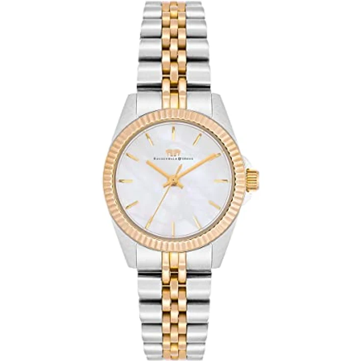 Rhodenwald & Söhne Damen Uhr analog Japan Quarzwerk mit Edelstahl Silber/gelbgold Armband 10010365, Bicolor-Edelstahl-Gehäuse mit Gelbvergoldung, Perlmutt-Zifferblatt, wasserdicht bis 5 ATM – Bild 1