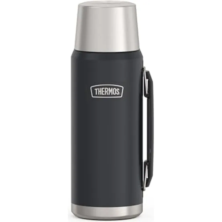 Thermos ICON BEVERAGE BOTTLE 1,20l, grau/graphite mat, Isolierflasche mit Trinkbecher, 24 h heiß / 24 h kalt, spülmaschinenfest, absolut dicht, BPA-frei