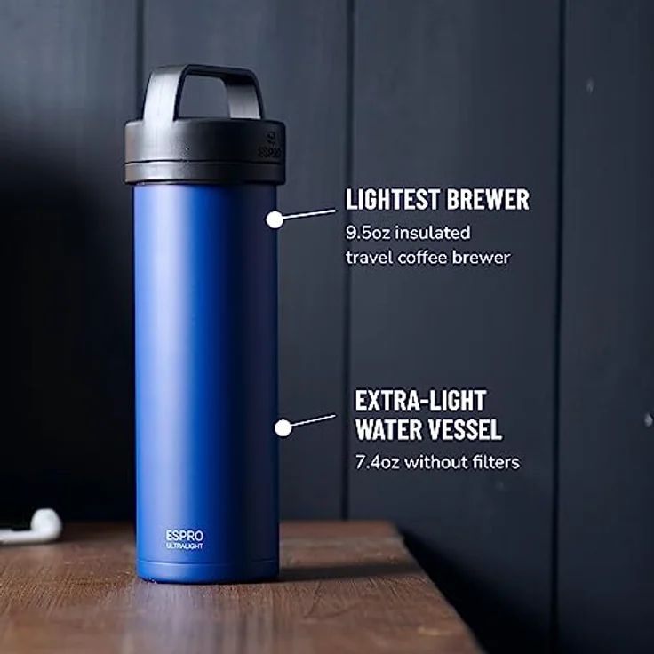 ESPRO Reise French Press Ultralight, Mini Coffee Maker mit Thermo-Funktion, 475ml, blau – Bild 3