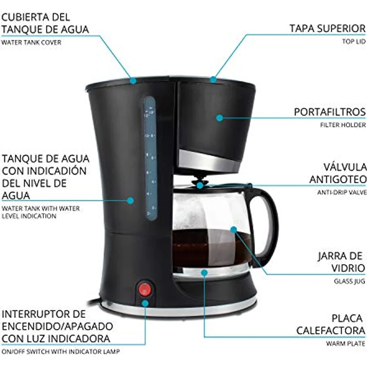 TM Electron TMPCF006 Kaffeemaschine, 800 W Leistung, 1,2 l Krug für 10 Tassen, abnehmbarer Filter, weiß – Bild 2