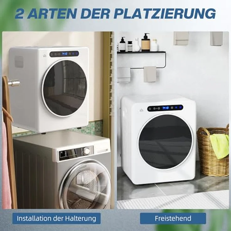 HOMCOM Mini Ablufttrockner, Edelstahl mit 3 kg Kapazität, 1000W Leistung, Weiß – Bild 6